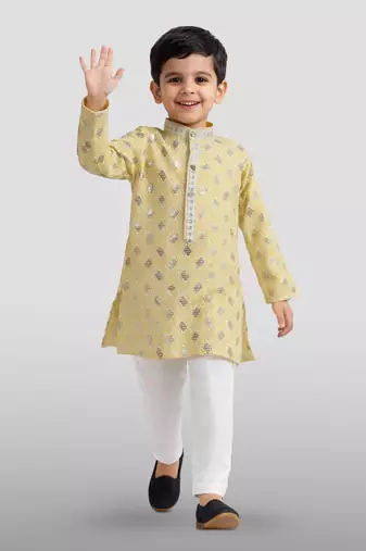 kids yellow festive kurta set with embroidery for haldi & weddings