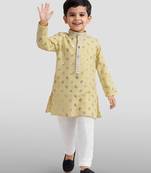 kids yellow festive kurta set with embroidery for haldi & weddings