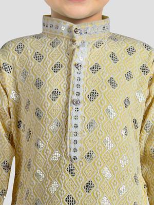 kids yellow festive kurta set with embroidery for haldi & weddings 2