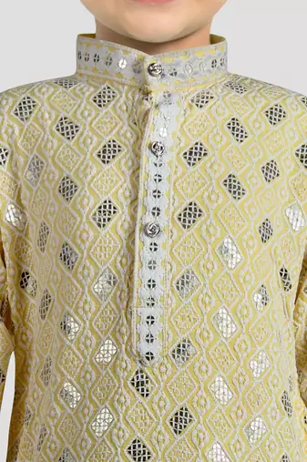 kids yellow festive kurta set with embroidery for haldi & weddings