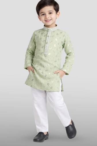 boys mint green embroidered kurta set for weddings & festive
