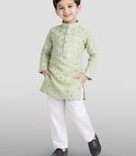 boys mint green embroidered kurta set for weddings & festive