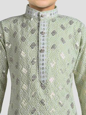 boys mint green embroidered kurta set for weddings & festive 2