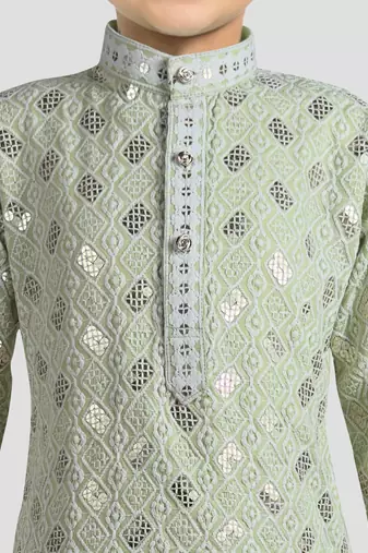 boys mint green embroidered kurta set for weddings & festive