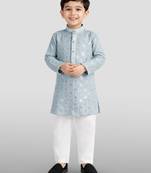 boys grey embroidered kurta set for weddings & festive