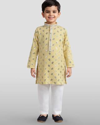 kids yellow festive kurta set with embroidery for haldi & weddings 3