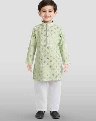 boys mint green embroidered kurta set for weddings & festive 3
