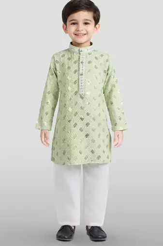 boys mint green embroidered kurta set for weddings & festive
