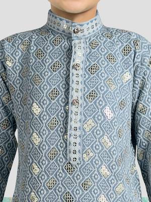 boys grey embroidered kurta set for weddings & festive 2