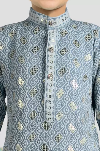 boys grey embroidered kurta set for weddings & festive