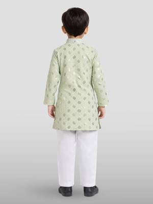 boys mint green embroidered kurta set for weddings & festive 4