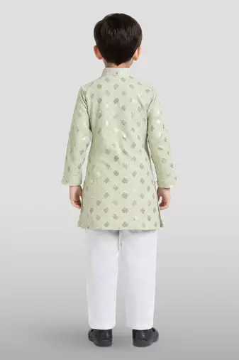 boys mint green embroidered kurta set for weddings & festive