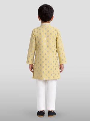 kids yellow festive kurta set with embroidery for haldi & weddings 4