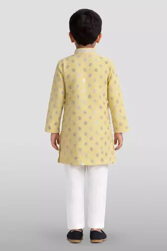 kids yellow festive kurta set with embroidery for haldi & weddings