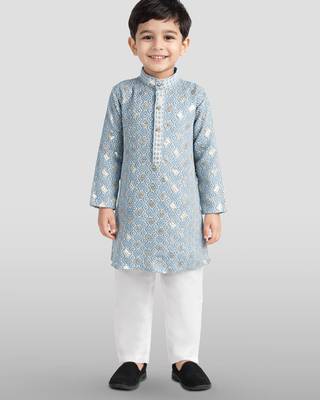 boys grey embroidered kurta set for weddings & festive 3