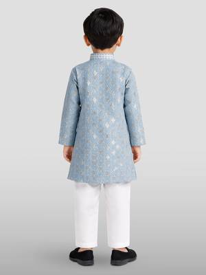boys grey embroidered kurta set for weddings & festive 4