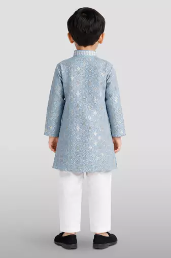 boys grey embroidered kurta set for weddings & festive