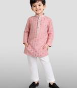 boys pink embroidered kurta set for weddings & festive
