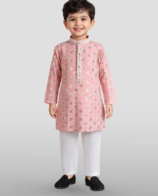 boys pink embroidered kurta set for weddings & festive 2