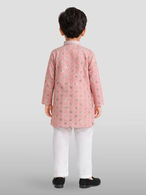 boys pink embroidered kurta set for weddings & festive 3