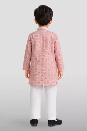 boys pink embroidered kurta set for weddings & festive