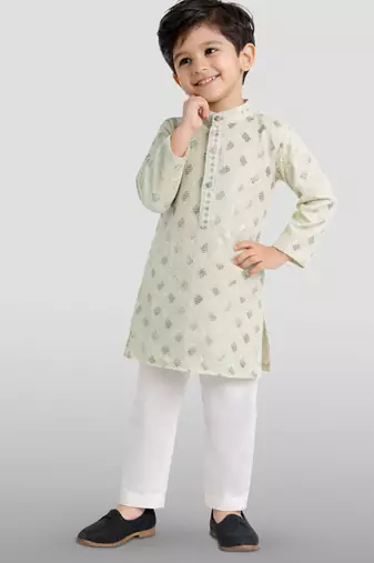 boys off white embroidered kurta set for weddings & festive
