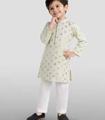 boys off white embroidered kurta set for weddings & festive