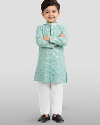 boys sky blue embroidered kurta set for weddings & festive 1
