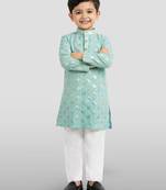 boys sky blue embroidered kurta set for weddings & festive