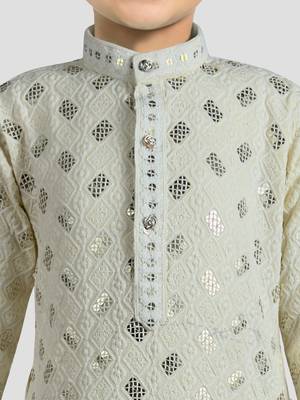 boys off white embroidered kurta set for weddings & festive 2