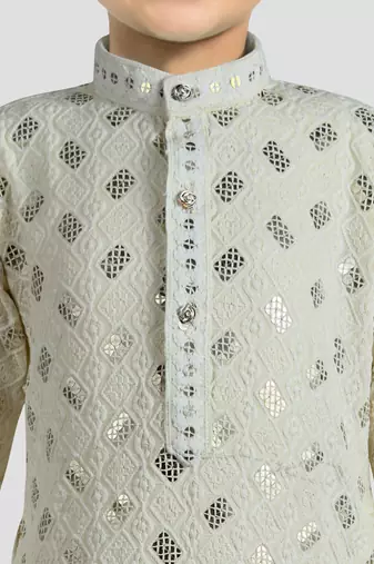 boys off white embroidered kurta set for weddings & festive