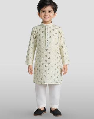 boys off white embroidered kurta set for weddings & festive 3