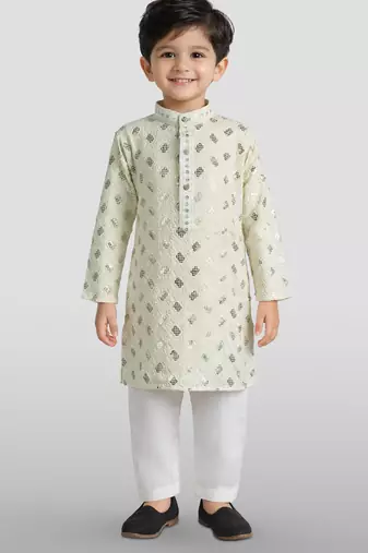 boys off white embroidered kurta set for weddings & festive