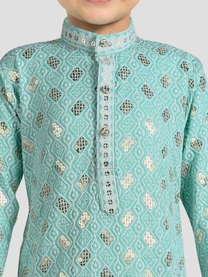boys sky blue embroidered kurta set for weddings & festive 2