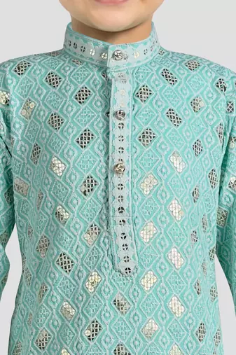 boys sky blue embroidered kurta set for weddings & festive