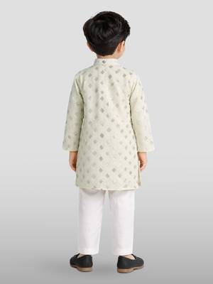 boys off white embroidered kurta set for weddings & festive 4