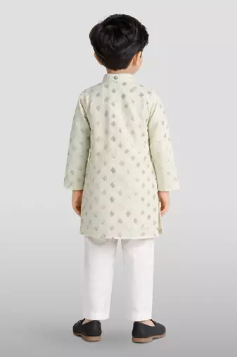 boys off white embroidered kurta set for weddings & festive