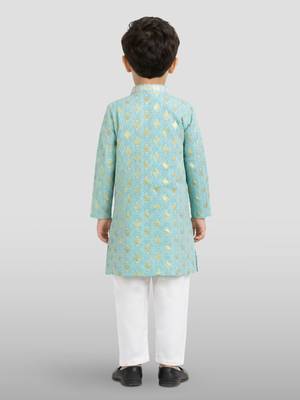 boys sky blue embroidered kurta set for weddings & festive 3