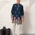 teal blue viscose silk floral embroidered kurta pajama set for men