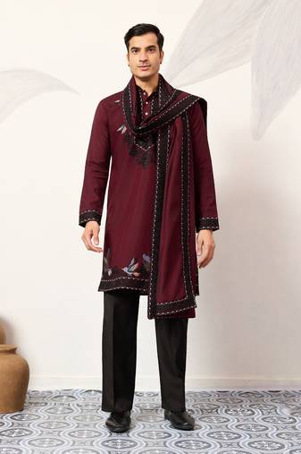 MAROON VISCOSE SILK THREAD & SEQUINS EMBROIDERED WORK FUNCTION FESTIVAL MARRIAGE PARTY WEAR STRAIGHT KURTA DUPATTA