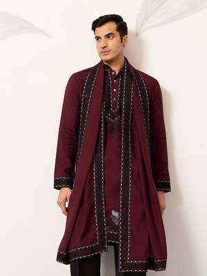 MAROON VISCOSE SILK THREAD & SEQUINS EMBROIDERED WORK FUNCTION FESTIVAL MARRIAGE PARTY WEAR STRAIGHT KURTA DUPATTA 3