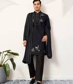 NAVY BLUE VISCOSE SILK THREAD & SEQUINS EMBROIDERED WORK FUNCTION FESTIVAL MARRIAGE PARTY WEAR STRAIGHT KURTA DUPATTA