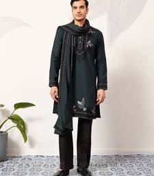 GREEN VISCOSE SILK THREAD & SEQUINS EMBROIDERED WORK FUNCTION FESTIVAL MARRIAGE PARTY WEAR STRAIGHT KURTA DUPATTA