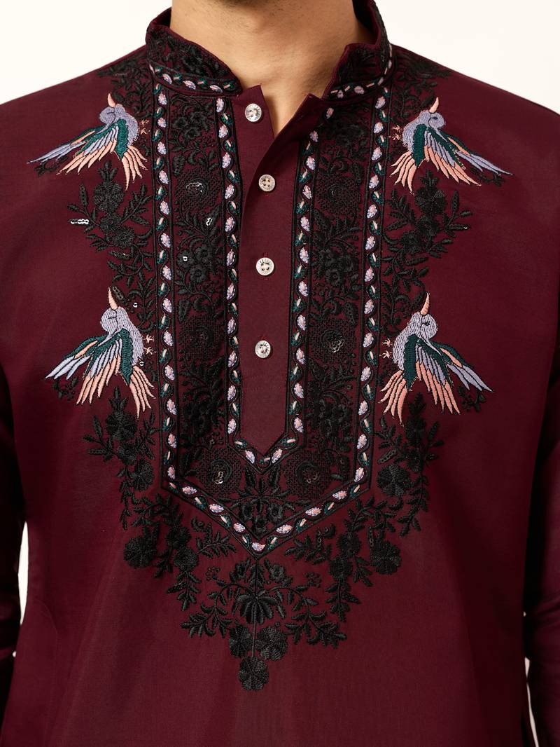 MAROON VISCOSE SILK THREAD & SEQUINS EMBROIDERED WORK FUNCTION FESTIVAL MARRIAGE PARTY WEAR STRAIGHT KURTA DUPATTA