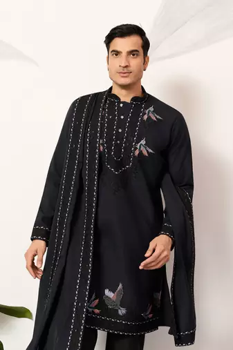 NAVY BLUE VISCOSE SILK THREAD & SEQUINS EMBROIDERED WORK FUNCTION FESTIVAL MARRIAGE PARTY WEAR STRAIGHT KURTA DUPATTA