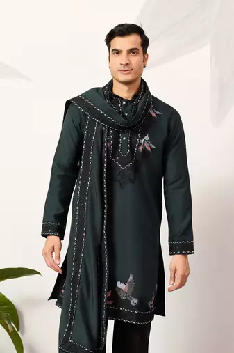 GREEN VISCOSE SILK THREAD & SEQUINS EMBROIDERED WORK FUNCTION FESTIVAL MARRIAGE PARTY WEAR STRAIGHT KURTA DUPATTA