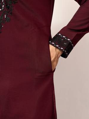 MAROON VISCOSE SILK THREAD & SEQUINS EMBROIDERED WORK FUNCTION FESTIVAL MARRIAGE PARTY WEAR STRAIGHT KURTA DUPATTA 5