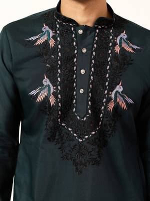 GREEN VISCOSE SILK THREAD & SEQUINS EMBROIDERED WORK FUNCTION FESTIVAL MARRIAGE PARTY WEAR STRAIGHT KURTA DUPATTA 4