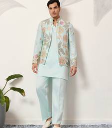 PISTA GREEN SATIN SILK THEAD WITH SEQUINS EMBROIDERED WORK WEDDING FUNCTION FESTIVAL PARTY WEAR STRAIGHT KURTA PANT KOTI