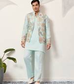 PISTA GREEN SATIN SILK THEAD WITH SEQUINS EMBROIDERED WORK WEDDING FUNCTION FESTIVAL PARTY WEAR STRAIGHT KURTA PANT KOTI